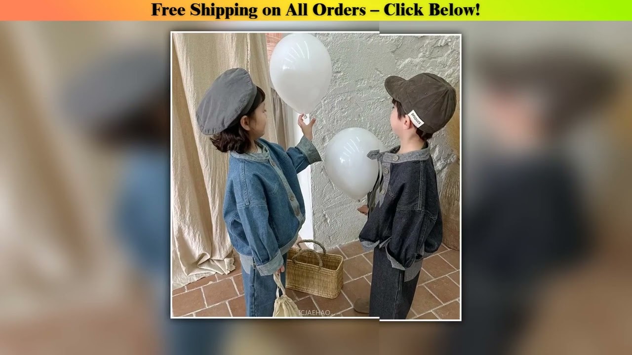 Korean Style Baby Girl Boy Long Sleeve Coat Jeans Suit Children Jacket Pants Two Piece Outfits