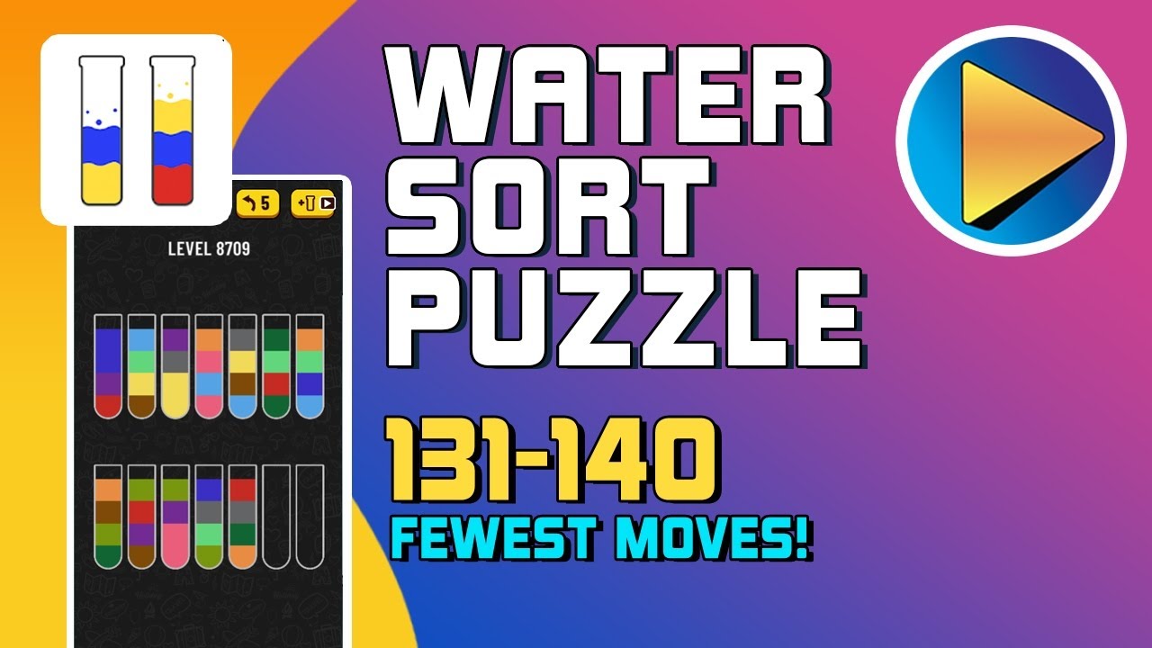 Water Sort Puzzle Levels 131 to 140 Walkthrough [Fewest Moves!]