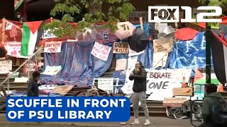 Scuffle breaks out in front of PSU library after man approaches protesters