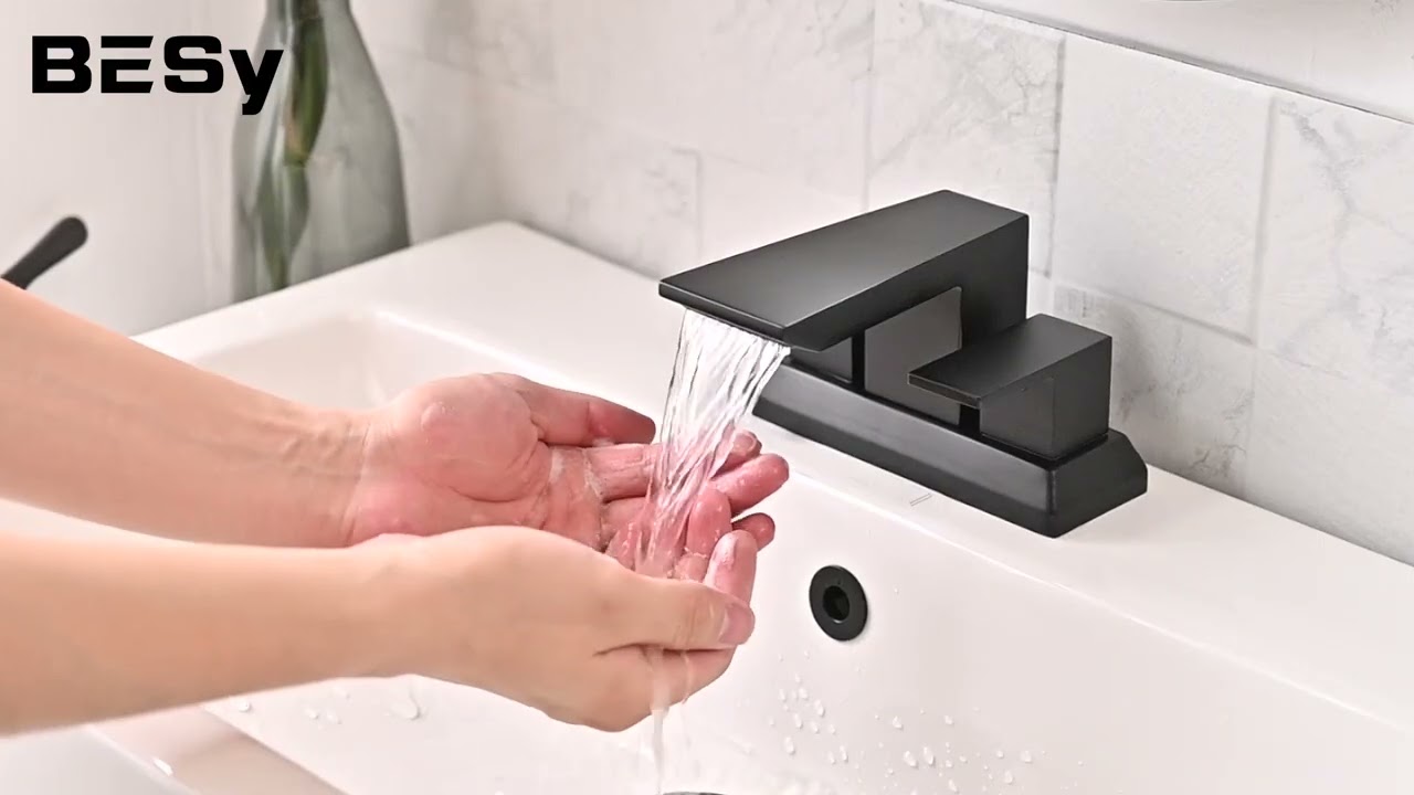 BESy Morden Black 2 Handle Waterfall Stainless Steel Bathroom Faucet
