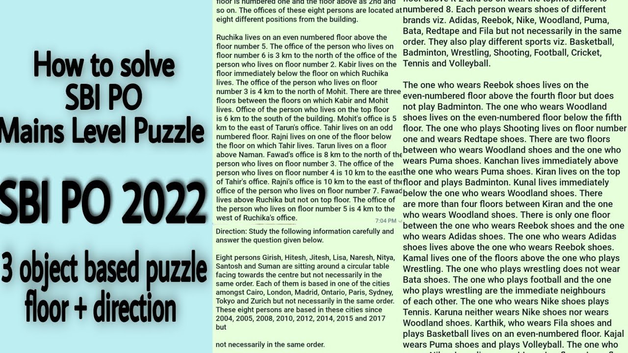 SBI PO Mains Level Puzzle (3 objects) Floor+Direction EMAIL