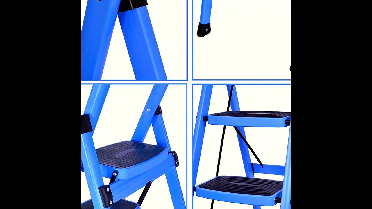 Plantex Premium Steel Folding 4 Step Ladder for Home - 4 Wide Anti Skid Steps(Blue & Black)