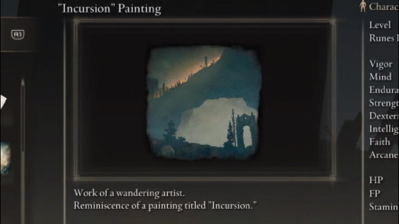 Elden Ring DLC "Incursion" Painting Location Southeast of Cliffroad Terminus Bonfire Site of Grace