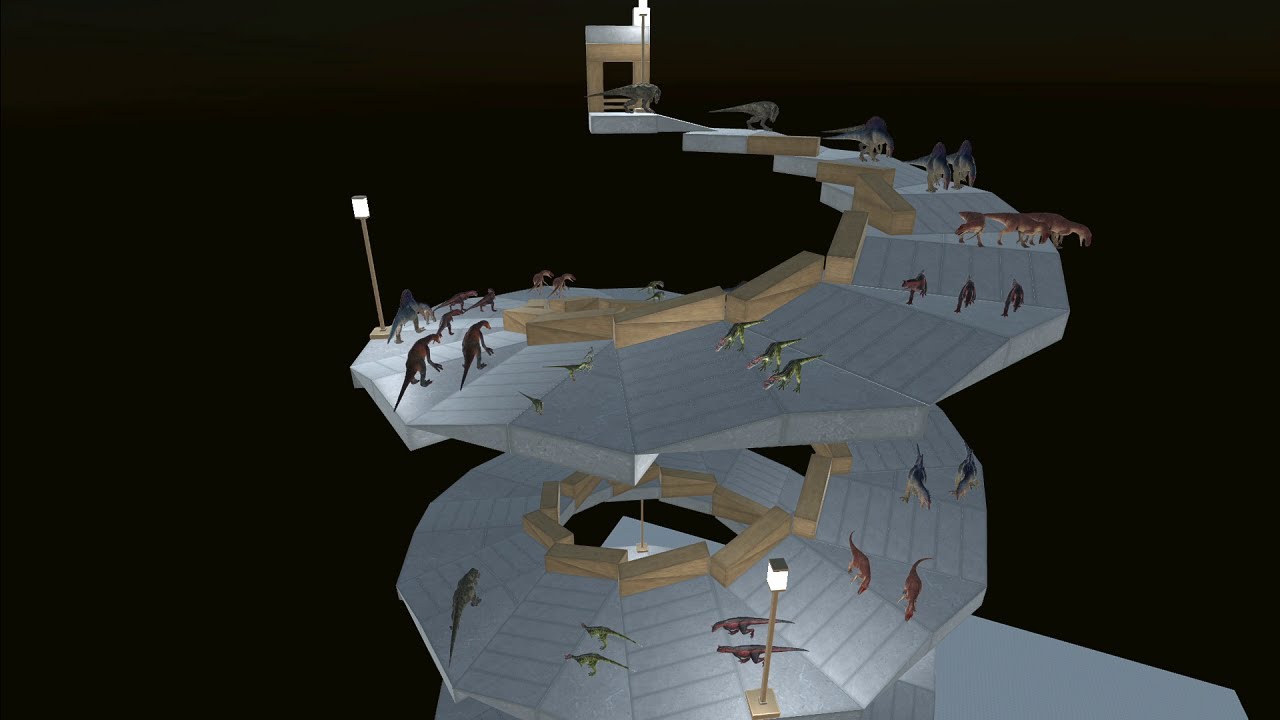 Run up the spiral map while defeating the dinosaurs! | Animal Revolt Battle Simulator