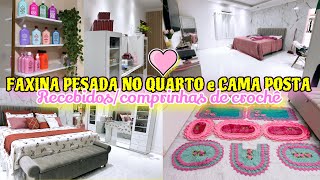 FAXINA E ORGANIZAÇÃO NO QUARTO|| CAMA POSTA DA SEMANA E RECEBIDOS/COMPRINHAS DE CROCHÊ