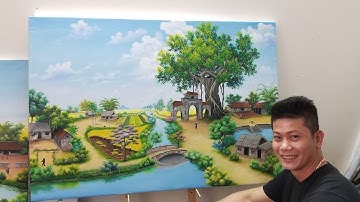 Học vẽ tranh tường tại Hà Nội LH: 0969.033288/ Nhật ký khóa k28 bài tranh đồng quê. TT Mỹ Thuật Việt