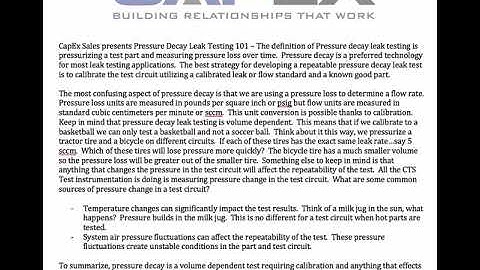 Pressure Decay Leak Test 101