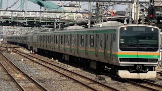 E231系1000番台(U516編成)＋E231系1000番台(U4編成)湘南新宿ライン逗子行き 大宮駅4番線到着停車シーン2025.3/27