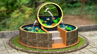 Easy build tree trunk waterfall aquarium in backyard