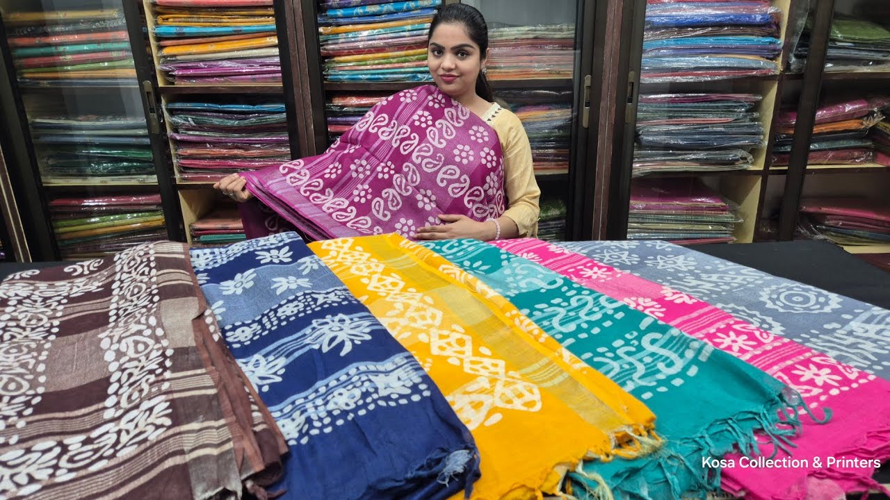 Linen Silk Saree Batik Print Saree | Batik Print Cotton Saree | Cosmic Threads