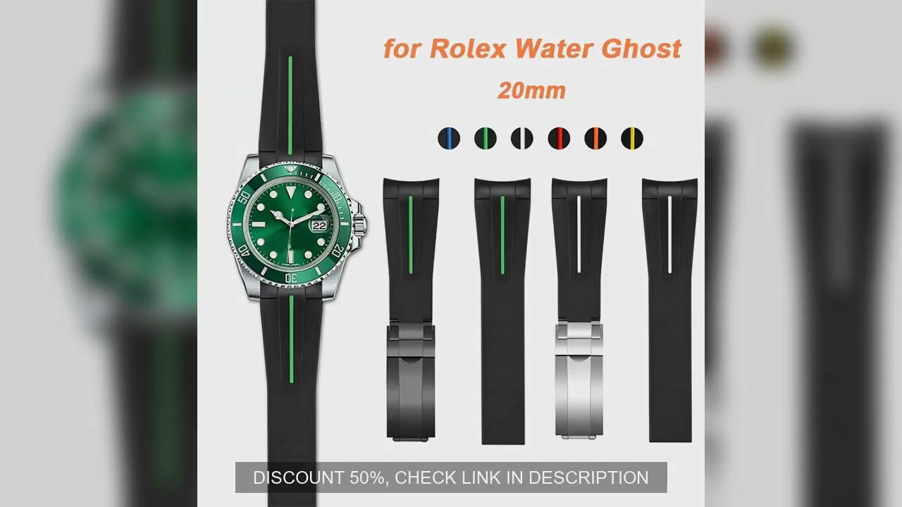 Curved End Strap for Rolex Black Green Water Ghost 20mm for Daytona GMT Men Waterproof Watch Band Ru
