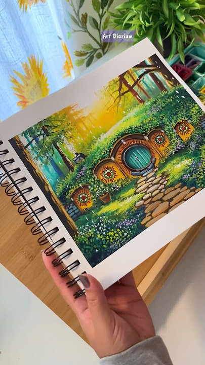 ✨Gouache Painting / hobbit house #creative #gouachepainting #relaxing #painting