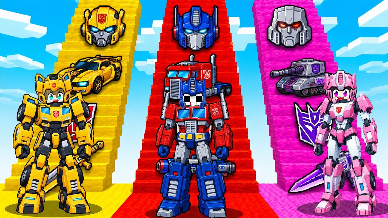 OP TRANSFORMER Stairs Battle in Minecraft!