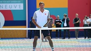 Roland Garros 2024: Roger Federer Playing Tennis With Kids As He Inagurates a Tennis Court in Paris.