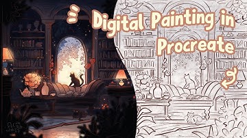 Drawing Cats in Magical Library - Procreate Timelapse