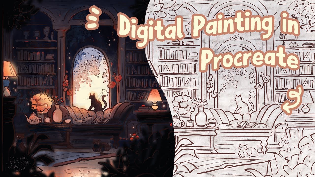 Drawing Cats in Magical Library - Procreate Timelapse - YouTube