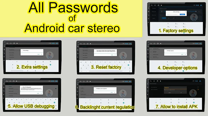 All passwords of Android Car stereo - Factory setting - Extra Setting - Reset Factory (Topway TS7)