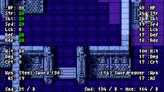 Fire Emblem Hax Enemies - Ch28
In the preps, I made some unused units to hold some ítems for Merlinus so he could have some space. Main focus in this map is to give Pent and Harken more experience, recruit Nino and Jaffar and also get all the chests. And as you can see, I abused the Torch Staff PWASE to control enemy phase.
Pent, Marcus and Matthew went west to support Jaffar and so that Matthew start strealling from there and I sent Harken, Priscilla and Héctor to the right to deal with Úrsula and recruit Nino.
At the beginning, I made a trade chain to make Ursulas Bolting and Elfire be deposited to Merlinues along with some ítems picked up in the way. As a bonus I made Zephiel kill an enemy :) Fire Emblem Hax Enemies - Ch28