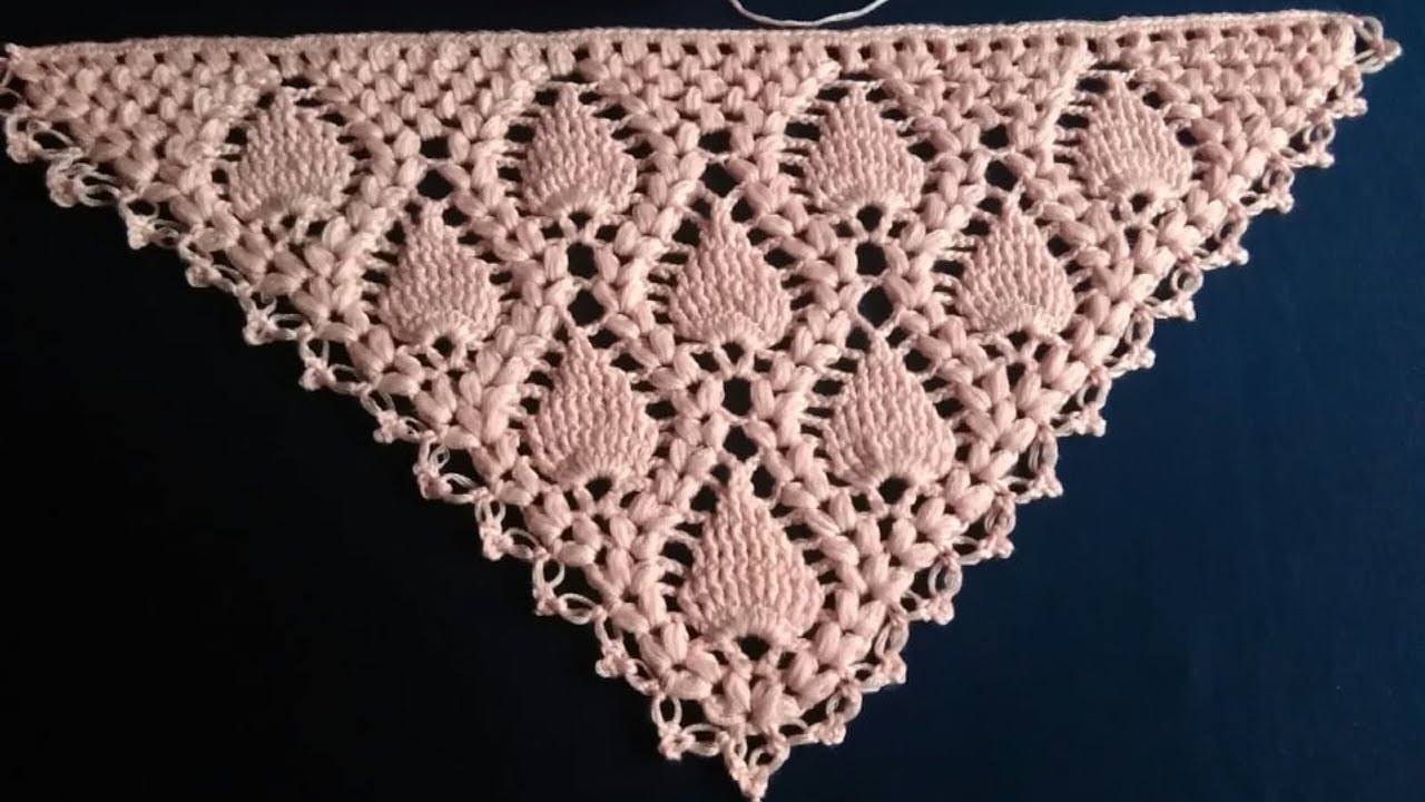 كروشيه شال مثلث بغرزة الأناناسة (غرزة ثري دي)