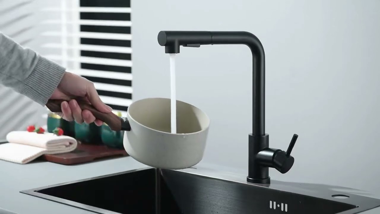 Matte Black Kitchen Faucet Pull Out Kitchen Sink Water Taps Dual Way Sprayer Mixer Tap