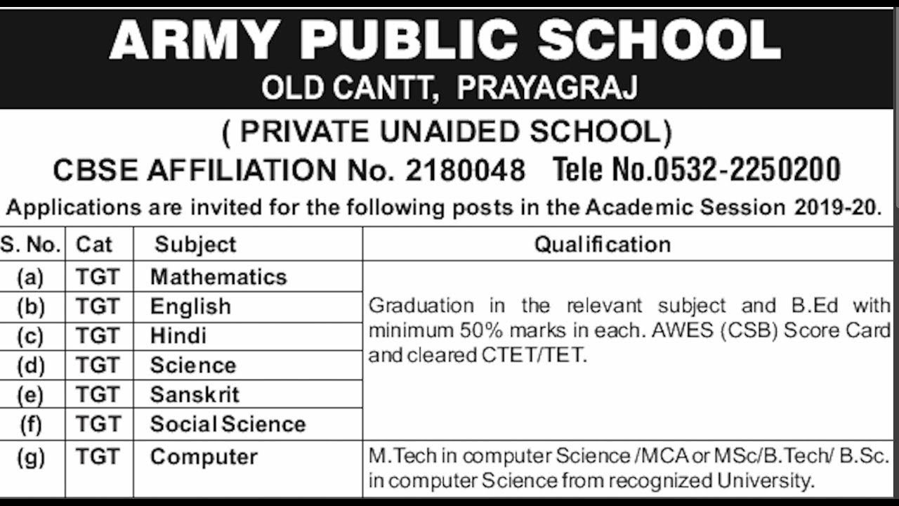Army Public School Allahabad Recruitment 2019 TGT Primary Teacher army-public-school-allahabad-recruitment-2019-tgt-primary-teacher