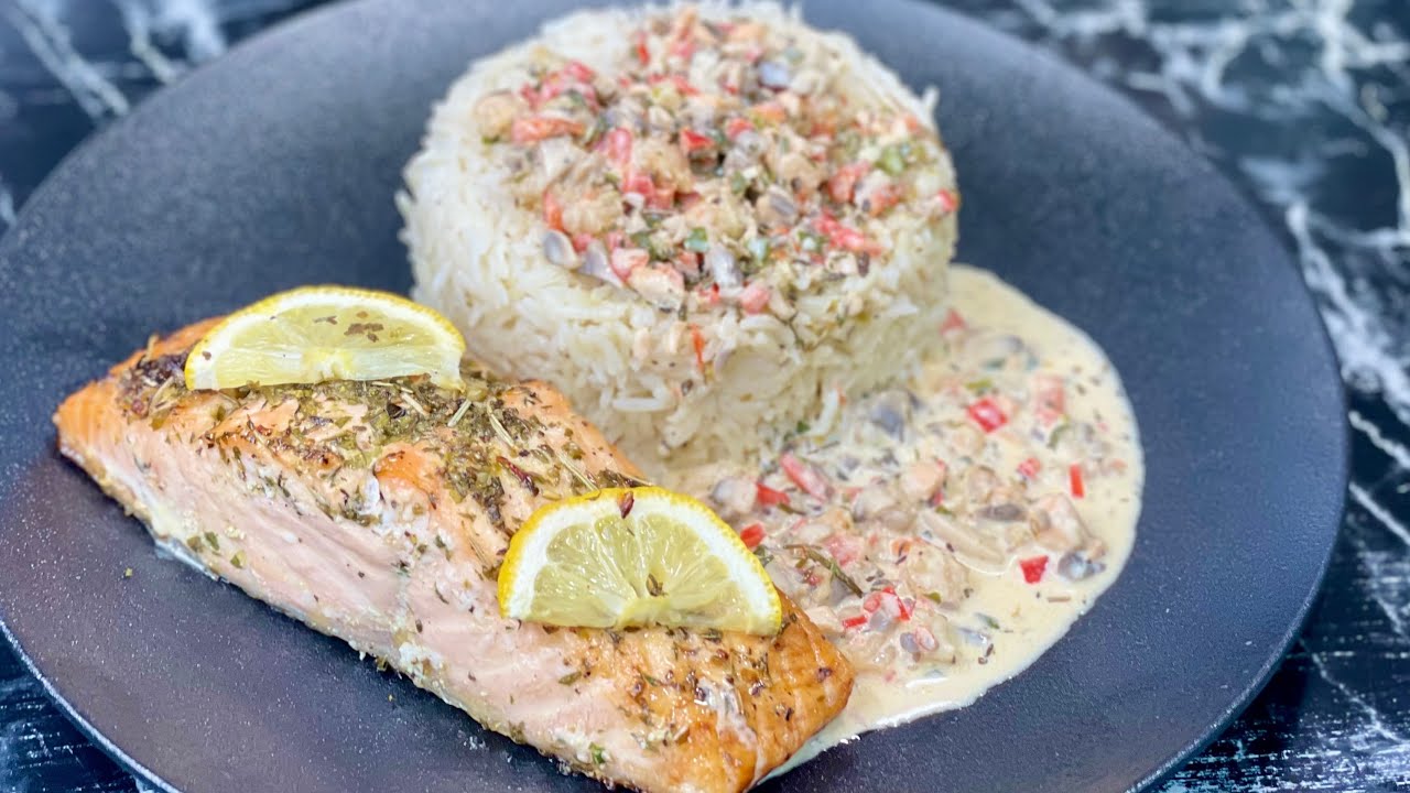 PAVÉ DE SAUMON AU FOUR 🐟 Avec sa marinade, sa sublime sauce et son riz