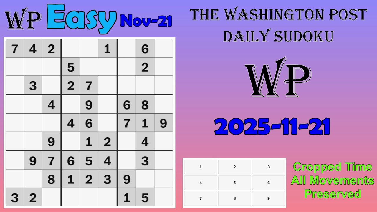 The Washington Post Daily Sudoku 2025-11-21 Easy - YouTube