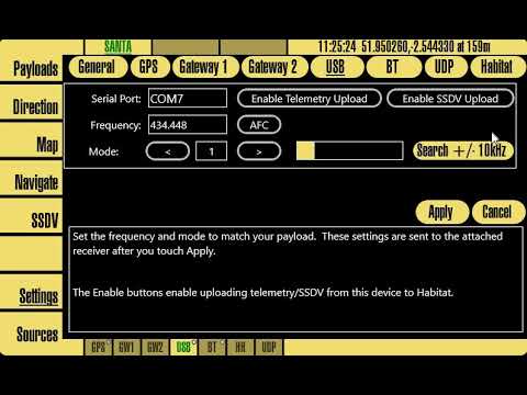 HAB PADD showing signal search function for LoRa serial/USB receiver.