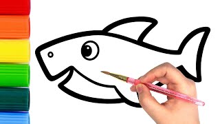 How To Draw Shark With Rainbow Colors For Kids