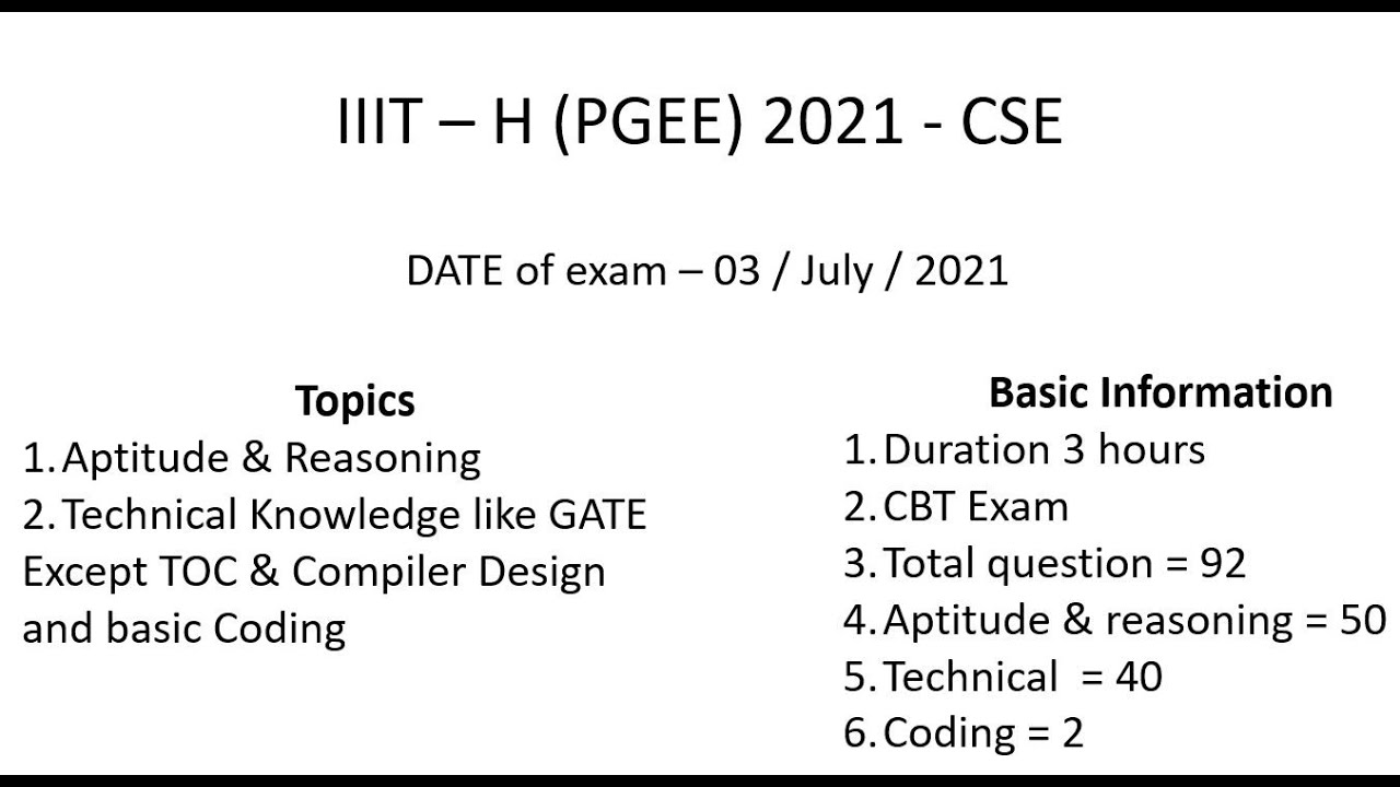 IIIT - H - PGEE (CSE - 2021) Aptitude and Rasoning.