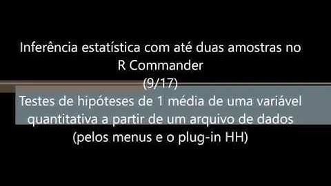 Inferência Estatística com até duas amostras no R Commander 9 de 17 Teste 1 média c/dados plug-in HH