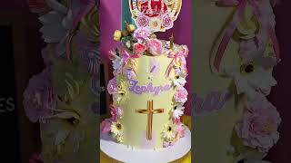 Floral christening and 1st birthday cake #cake #foral cake