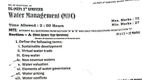 Kashmir University UG 3rd semester water management MDC question paper || water management MDC