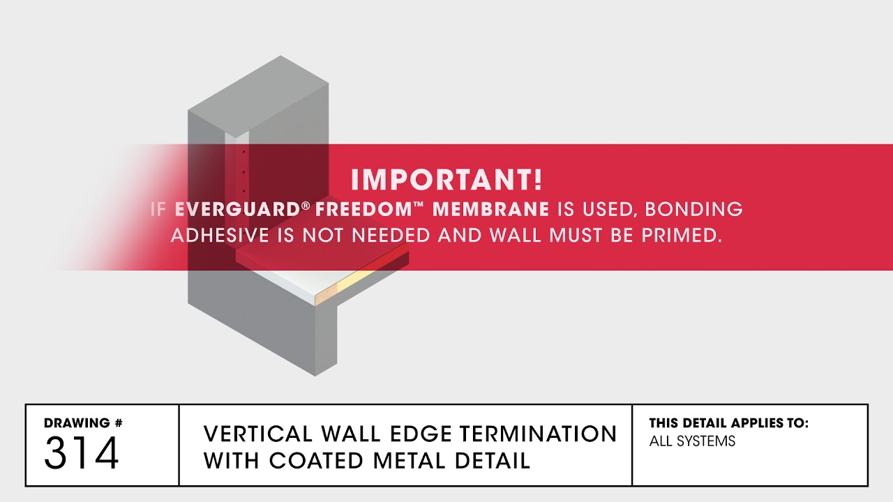 Vertical Wall Edge Termination with Coated Metal TPO Commercial Roofing GAF Drawing 314
