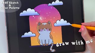 Draw with me | Digital Art Tutorial for Beginners | Cute Cat iPad Drawing with Procreate screenshot 4