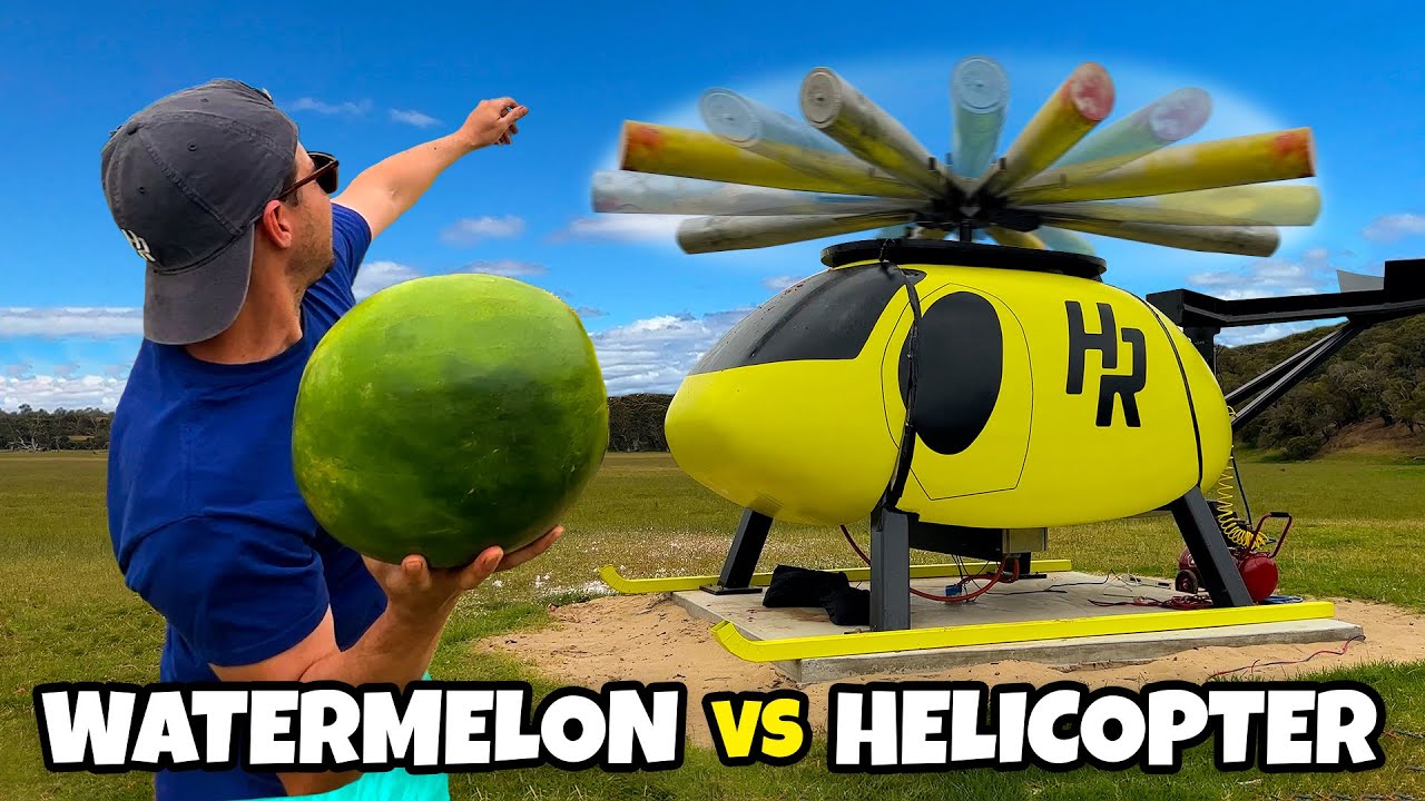 250Kph Baseball Bat Helicopter Vs. Watermelon (13,000Fps Slow Mo)