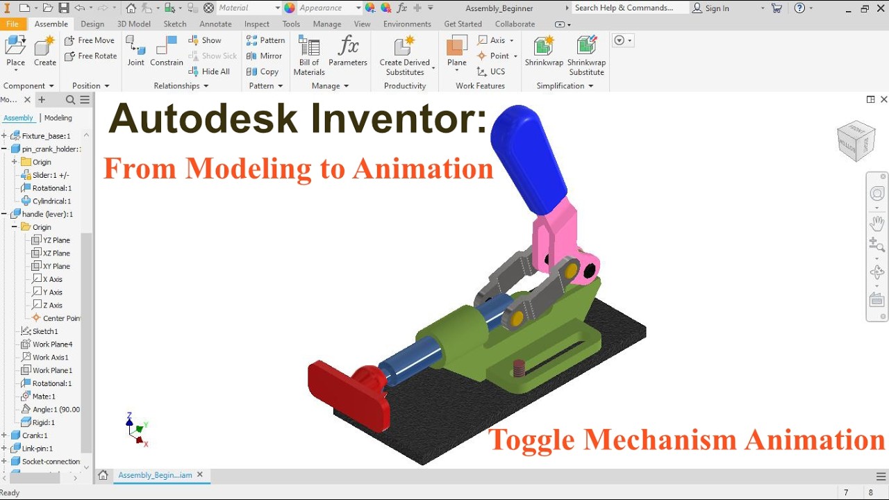 Autodesk Inventor Toggle Clamp | Part Modeling, Assembly Joints & Animation