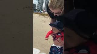 Baby Reaction to the Ocean SO Didn’t Expect That!🤣😍 #shorts #baby #funny #firstreaction