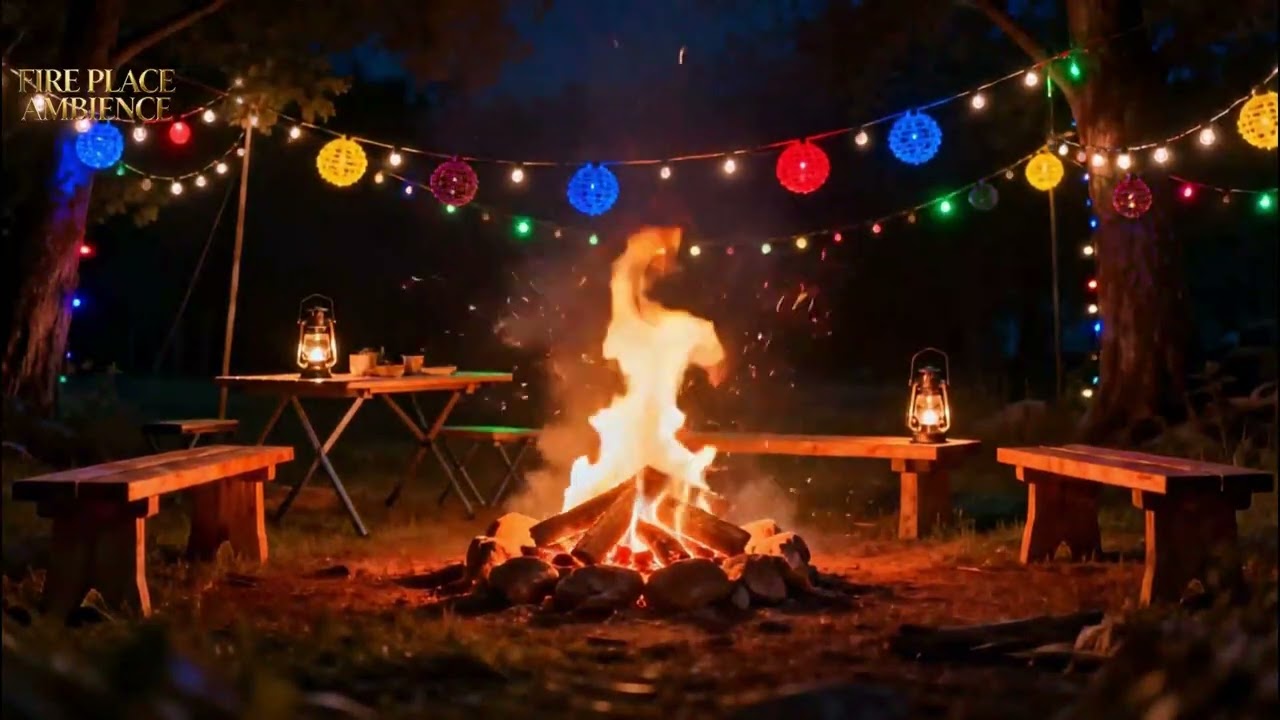 1 HOUR NON STOP ! Crackling Campfire Sounds ASMR 🔥 Cozy Fire Ambience with Soft Piano