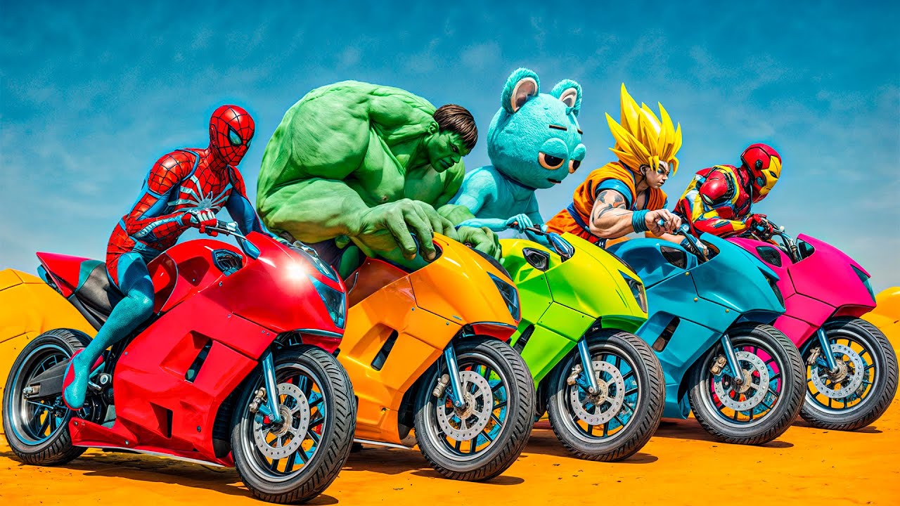 الأبطال الخارقين على القضبان دوامة قمع جسر 🏍️🐱‍SPIDER MAN!on Motorcycle in Spiral Bridge Stunt Rid