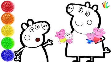 How to draw Peppa Pig Family Drawing and Coloring Page for kids - Bee Art TV
