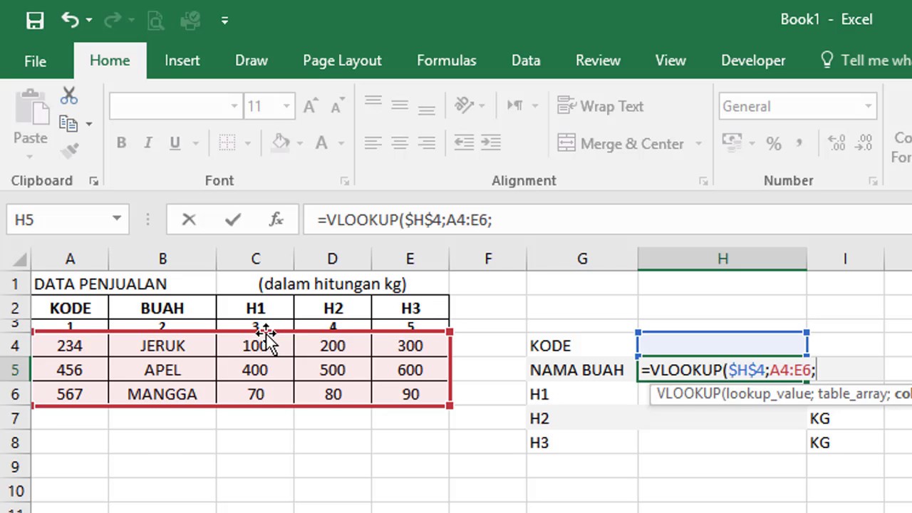 PERBEDAAN VLOOKUP DENGAN HLOOKUP