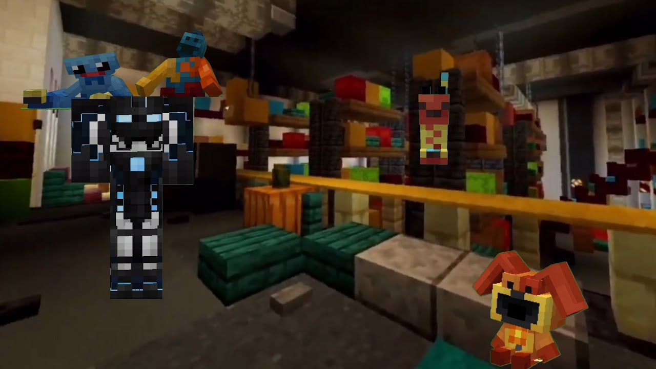 Vendo as pelúcias do mod de huggy e friends no minecraft