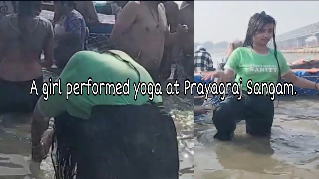 A girl performed yoga at Prayagraj Sangam | Prayagraj Triveni Magh Mela 