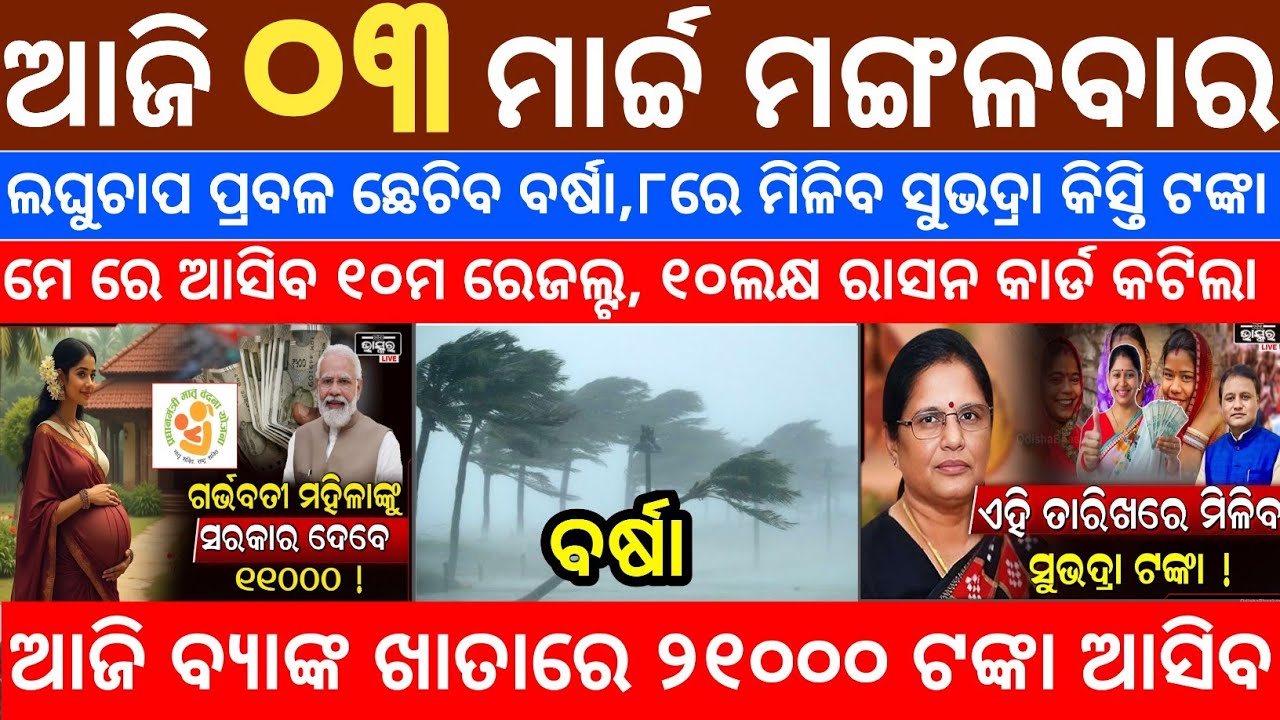 today's morning news odisha/03 March 2026/subhadra yojana online apply process/odisha news today