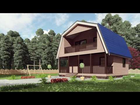 Проект каркасного дома 8*8метров с мансардой, крыльцом, балконом и ломанной крышей. Строй и Живи