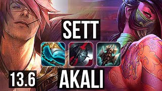 SETT vs AKALI (TOP) | 6 solo kills, 300+ games, Dominating | KR Master | 13.6