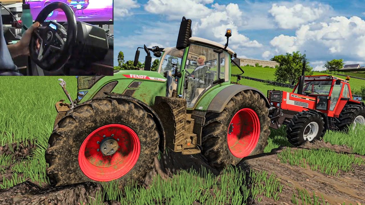 Буксировка застряла трактор из грязи | FS25 Thrustmaster T248 Геймплей