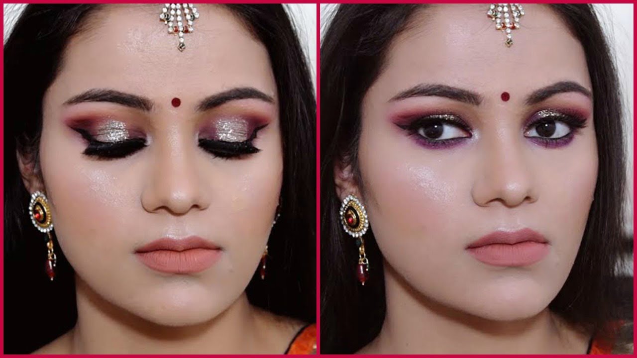 संगीत मेकअप INDIAN Sangeet Makeup Tutorial In HINDI Glittery Eyes