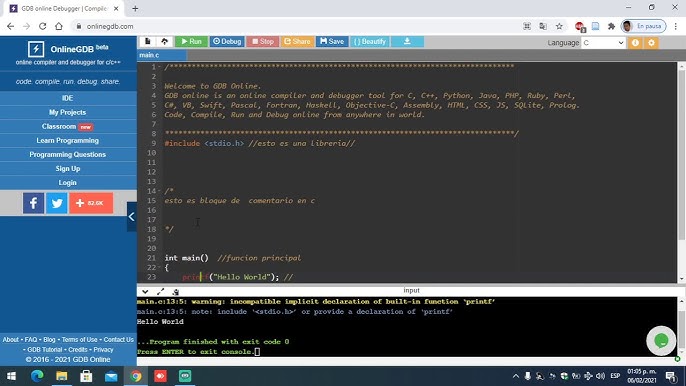 GDB online Debugger  Compiler - Code, Compile, Run, Debug online